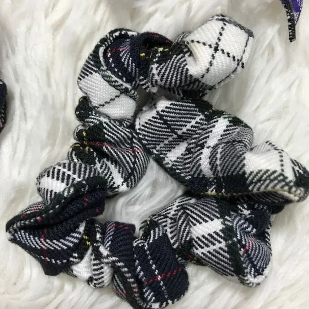 Set of 3 Plaid Scrunchies & Ribbon Tie